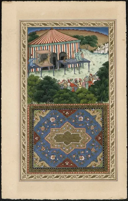 Framed Print : Le Singe et le Leopard (The Monkey and the Leopard), 1837-1839. Creator: Imam Bakhsh Lahori Framed Print : Le Singe et le Leopard (The Monkey and the Leopard), 1837-1839. Creator: Imam Bakhsh Lahori