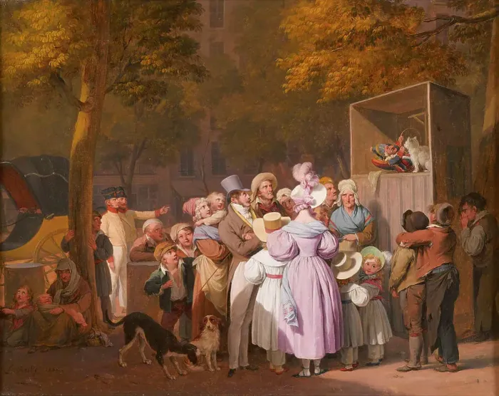 Framed Print : Le Spectacle ambulant de Polichinelle, 1832. Creator: Boilly, Louis-Léopold (1761-1845)