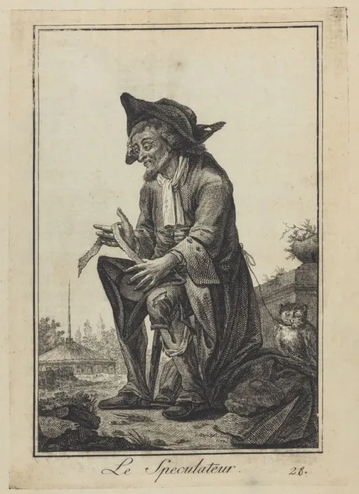 Framed Print : Le Speculateur (The Speculator), 1784. Artist: Goez, Joseph Franz, von (1754-1815) Framed Print : Le Speculateur (The Speculator), 1784. Artist: Goez, Joseph Franz, von (1754-1815)