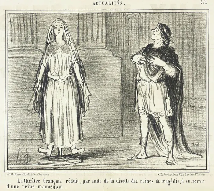 Framed Print : Le Théâtre français réduit...à se servir... 1858. Creator: Honore Daumier Framed Print : Le Théâtre français réduit...à se servir... 1858. Creator: Honore Daumier