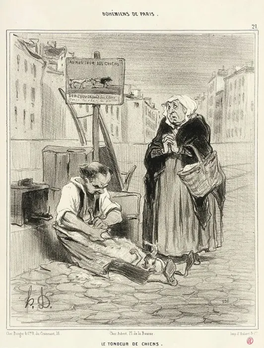 Framed Print : Le Tondeur de chiens, 1842. Creator: Honore Daumier Framed Print : Le Tondeur de chiens, 1842. Creator: Honore Daumier