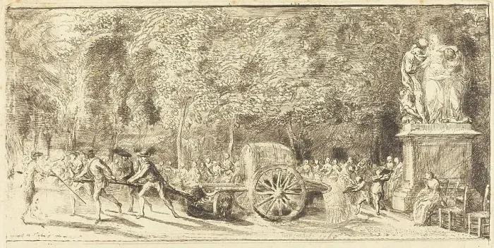 Framed Print : Le tonneau d'arrosage [upper half], 1762. Creator: Gabriel de Saint-Aubin