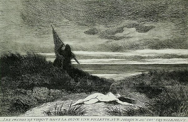 Le Werwolf. Inscription: Les pêcheurs virent dans la dune une fillette nue mordue au cou... 1867. Creator: Félicien Rops