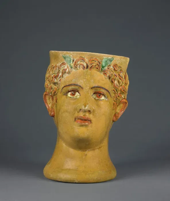 Framed Print : Lead-Glazed Head Kantharos, 1st century B.C. Creator: Likinnios Framed Print : Lead-Glazed Head Kantharos, 1st century B.C. Creator: Likinnios