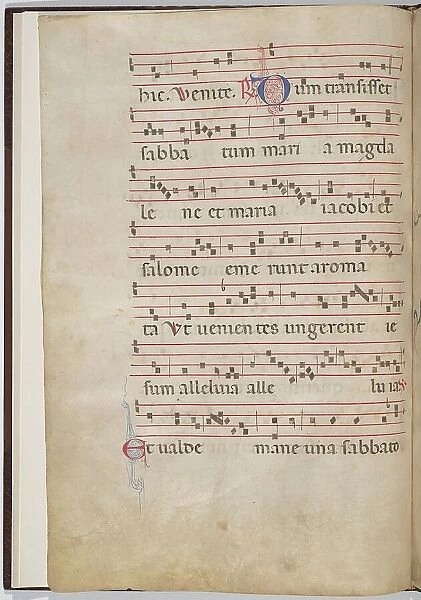 Leaf 2 from an antiphonal fragment (verso), c. 1275. Creator: Unknown