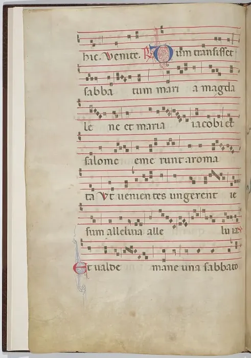 Framed Print : Leaf 2 from an antiphonal fragment (verso), c. 1275. Creator: Unknown Framed Print : Leaf 2 from an antiphonal fragment (verso), c. 1275. Creator: Unknown