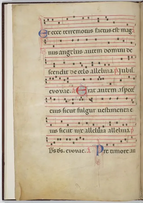 Framed Print : Leaf 3 from an antiphonal fragment (verso), c. 1275. Creator: Unknown Framed Print : Leaf 3 from an antiphonal fragment (verso), c. 1275. Creator: Unknown