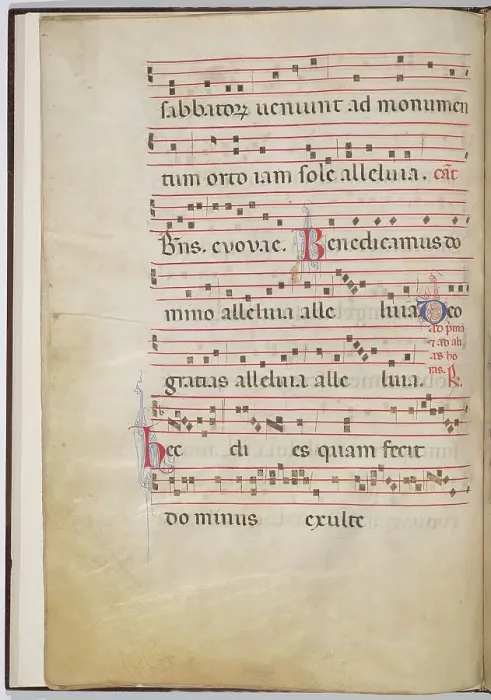 Framed Print : Leaf 4 from an antiphonal fragment (verso), c. 1275. Creator: Unknown Framed Print : Leaf 4 from an antiphonal fragment (verso), c. 1275. Creator: Unknown