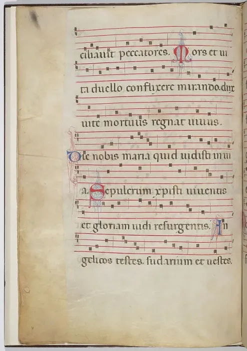 Framed Print : Leaf 6 from an antiphonal fragment (verso), c. 1275. Creator: Unknown Framed Print : Leaf 6 from an antiphonal fragment (verso), c. 1275. Creator: Unknown