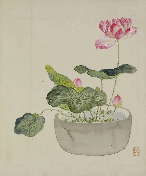 Framed Print : Leaf from Album Depicting Birds, Flowers, Landscapes, and Flower Pots, 1876. Creator: Yoshizawa Setsuan