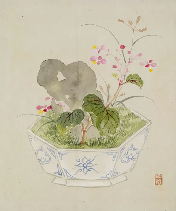 Framed Print : Leaf from Album Depicting Birds, Flowers, Landscapes, and Flower Pots, 1876. Creator: Yoshizawa Setsuan Framed Print : Leaf from Album Depicting Birds, Flowers, Landscapes, and Flower Pots, 1876. Creator: Yoshizawa Setsuan