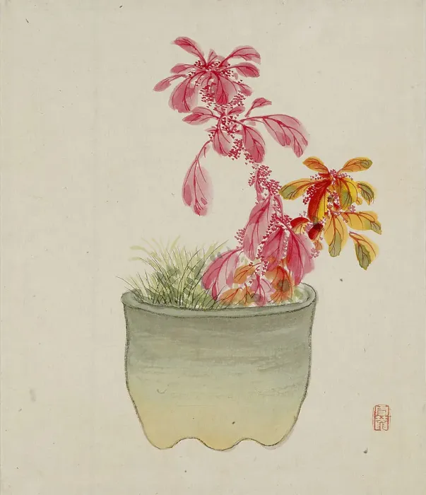 Framed Print : Leaf from Album Depicting Birds, Flowers, Landscapes, and Flower Pots, 1876. Creator: Yoshizawa Setsuan Framed Print : Leaf from Album Depicting Birds, Flowers, Landscapes, and Flower Pots, 1876. Creator: Yoshizawa Setsuan