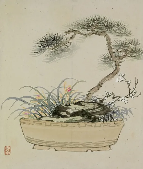 Framed Print : Leaf from Album Depicting Birds, Flowers, Landscapes, and Flower Pots, 1876. Creator: Yoshizawa Setsuan Framed Print : Leaf from Album Depicting Birds, Flowers, Landscapes, and Flower Pots, 1876. Creator: Yoshizawa Setsuan