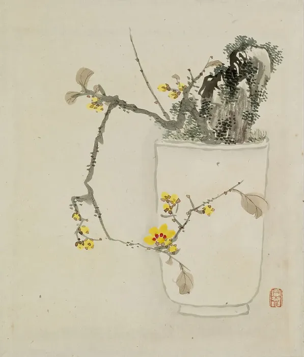 Framed Print : Leaf from Album Depicting Birds, Flowers, Landscapes, and Flower Pots, 1876. Creator: Yoshizawa Setsuan Framed Print : Leaf from Album Depicting Birds, Flowers, Landscapes, and Flower Pots, 1876. Creator: Yoshizawa Setsuan