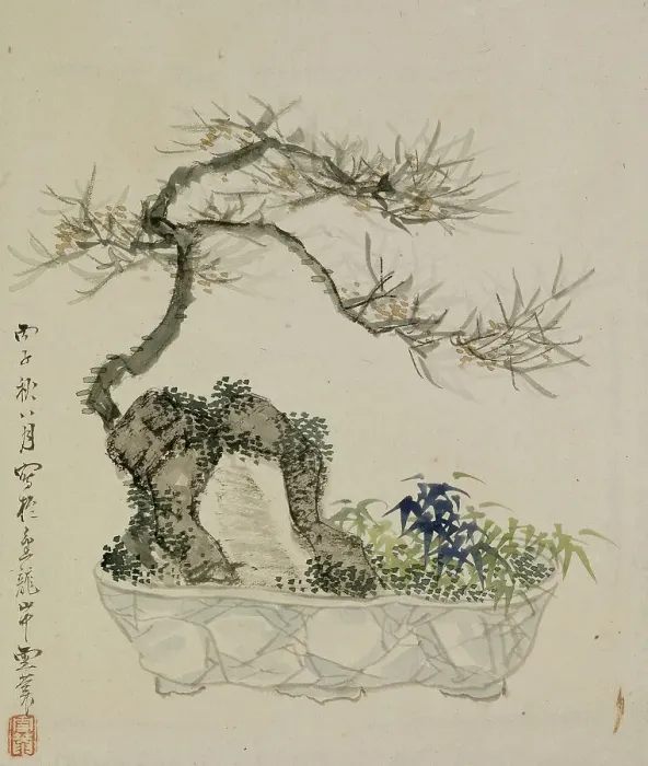 Framed Print : Leaf from Album Depicting Birds, Flowers, Landscapes, and Flower Pots, 1876. Creator: Yoshizawa Setsuan Framed Print : Leaf from Album Depicting Birds, Flowers, Landscapes, and Flower Pots, 1876. Creator: Yoshizawa Setsuan