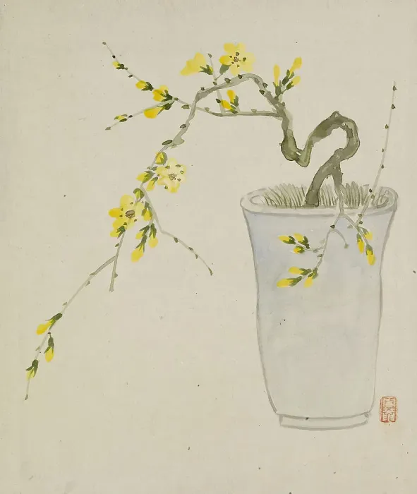 Framed Print : Leaf from Album Depicting Birds, Flowers, Landscapes, and Flower Pots, 1876. Creator: Yoshizawa Setsuan Framed Print : Leaf from Album Depicting Birds, Flowers, Landscapes, and Flower Pots, 1876. Creator: Yoshizawa Setsuan