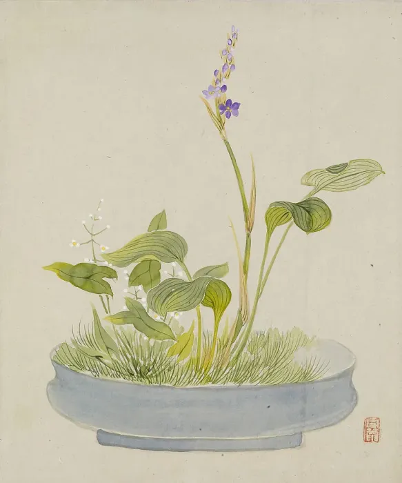 Framed Print : Leaf from Album Depicting Birds, Flowers, Landscapes, and Flower Pots, 1876. Creator: Yoshizawa Setsuan Framed Print : Leaf from Album Depicting Birds, Flowers, Landscapes, and Flower Pots, 1876. Creator: Yoshizawa Setsuan