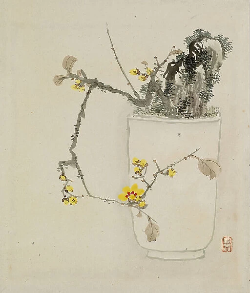 Leaf from Album Depicting Birds, Flowers, Landscapes, and Flower Pots, 1876. Creator: Yoshizawa Setsuan