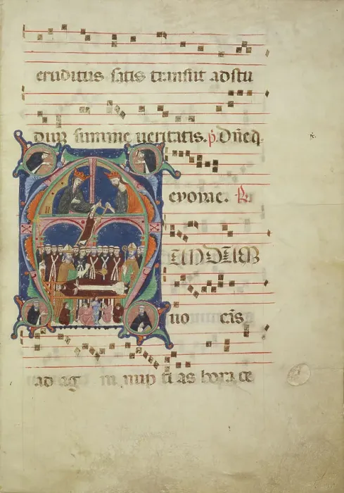 Framed Print : Leaf from an Antiphonal, about 1265. Creator: Bolognese Illuminator of the First Style Framed Print : Leaf from an Antiphonal, about 1265. Creator: Bolognese Illuminator of the First Style