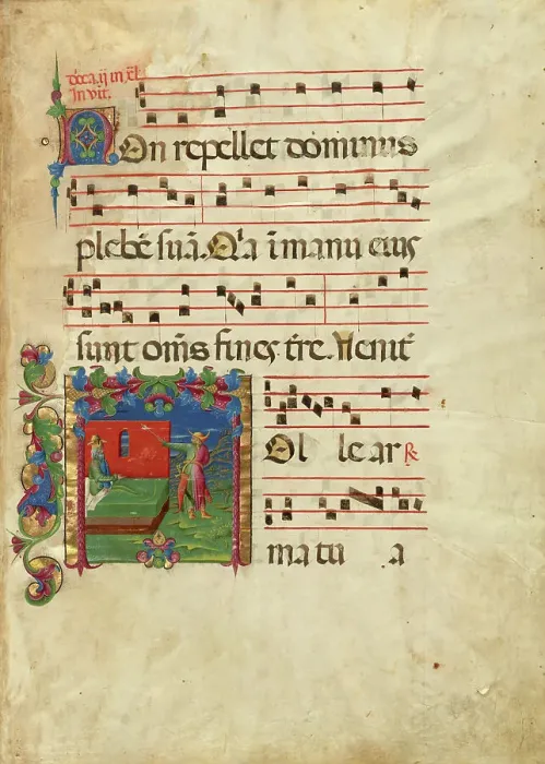 Framed Print : Leaf from an antiphonal, about 1455-1461. Creator: Franco dei Russi Framed Print : Leaf from an antiphonal, about 1455-1461. Creator: Franco dei Russi