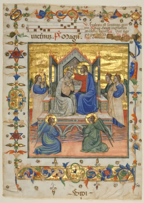 Framed Print : Leaf from an Antiphonary: Coronation of the Virgin, 1400s. Creator: Master of the Beffi Triptych Framed Print : Leaf from an Antiphonary: Coronation of the Virgin, 1400s. Creator: Master of the Beffi Triptych