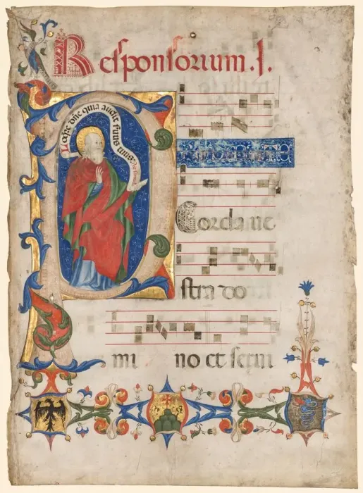 Framed Print : Leaf from an Antiphonary: Historiated Initial P with the Prophet Samuel... c. 1439-1447 Framed Print : Leaf from an Antiphonary: Historiated Initial P with the Prophet Samuel... c. 1439-1447