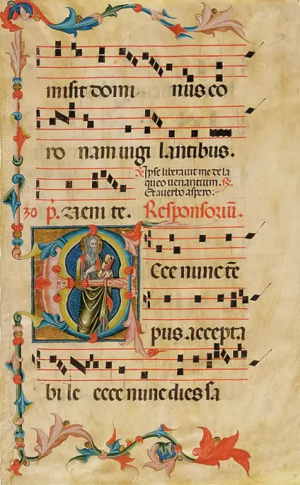 Framed Print : Leaf from an Antiphonary with the Initials E and S. Paul, 14th century. Creator: Unknown Framed Print : Leaf from an Antiphonary with the Initials E and S. Paul, 14th century. Creator: Unknown