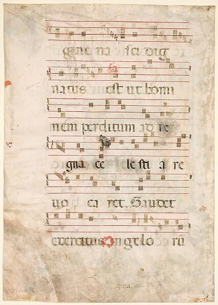 Leaf from an Antiphonary: Music (verso), early 1300s. Creator: Unknown