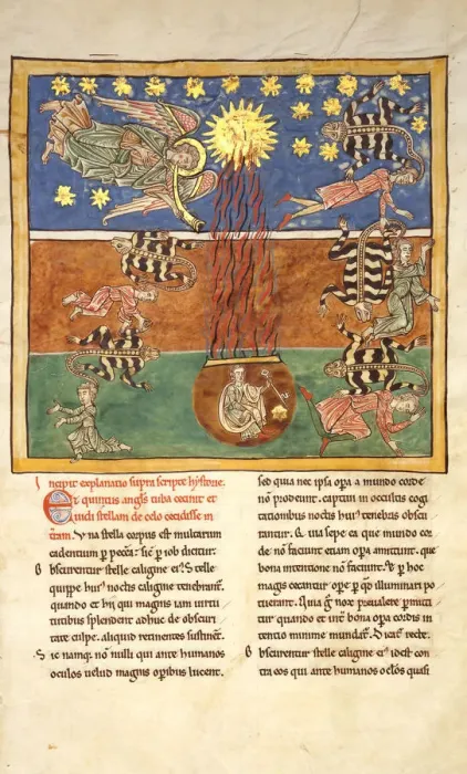 Framed Print : Leaf from a Beatus Manuscript: at the Clarion of the Fifth Angels Trumpet... ca Framed Print : Leaf from a Beatus Manuscript: at the Clarion of the Fifth Angels Trumpet... ca