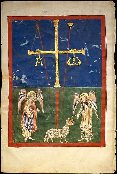 Leaf from a Beatus Manuscript: the Lamb at the Foot of the Cross, Flanked by Two Angels