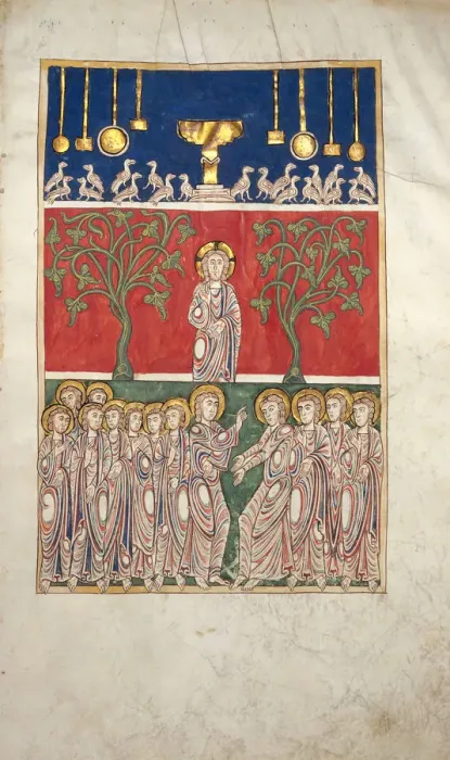 Framed Print : Leaf from a Beatus Manuscript: the Opening of the Fifth Seal, ca. 1180. Creator: Unknown Framed Print : Leaf from a Beatus Manuscript: the Opening of the Fifth Seal, ca. 1180. Creator: Unknown