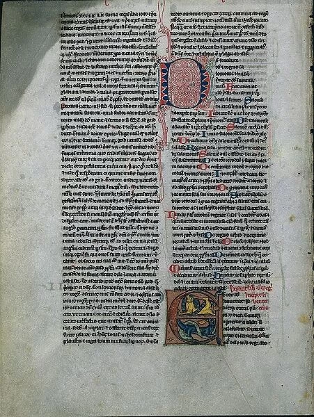 Leaf from a Bible: Initial E: Entwined Lions and Serpents (1 of 2 Excised Leaves), c