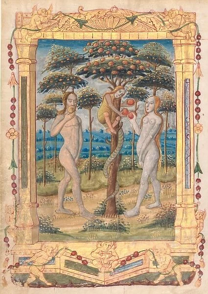 Leaf from a Book of Hours: Adam and Eve and the Fall of Man (recto)... c. 1510. Creator: Unknown