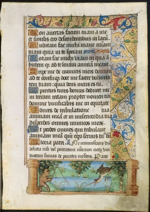 Framed Print : Leaf from a Book of Hours: Ape Fishing, c. 1500-1510. Creator: Unknown Framed Print : Leaf from a Book of Hours: Ape Fishing, c. 1500-1510. Creator: Unknown