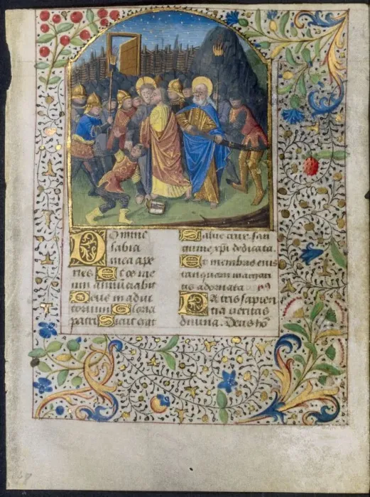 Framed Print : Leaf from a Book of Hours: The Betrayal of Christ, c Framed Print : Leaf from a Book of Hours: The Betrayal of Christ, c