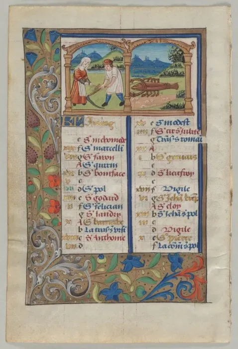 Framed Print : Leaf from a Book of Hours: Calendar Page for June (verso), c. 1510. Creator: Unknown Framed Print : Leaf from a Book of Hours: Calendar Page for June (verso), c. 1510. Creator: Unknown