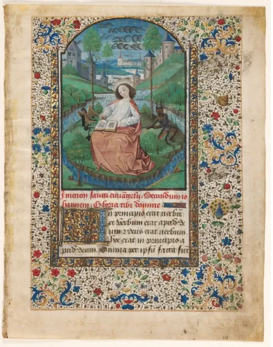 Framed Print : Leaf from a Book of Hours: John on Patmos (1 of 2 Excised Leaves), c. 1465. Creator Framed Print : Leaf from a Book of Hours: John on Patmos (1 of 2 Excised Leaves), c. 1465. Creator