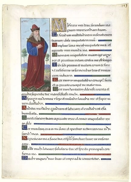 Leaf from a Book of Hours: King David, c. 1500. Creator: Jean Bourdichon (French, c