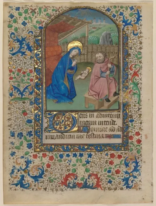 Framed Print : Leaf from a Book of Hours: The Nativity (recto), c. 1430. Creator: Unknown Framed Print : Leaf from a Book of Hours: The Nativity (recto), c. 1430. Creator: Unknown