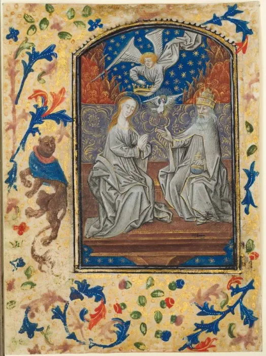 Framed Print : Leaf from a Book of Hours: Virgin and Child Enthroned, c. 1470-1480. Creator: Guillaume Vrelant Framed Print : Leaf from a Book of Hours: Virgin and Child Enthroned, c. 1470-1480. Creator: Guillaume Vrelant