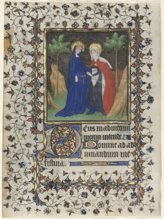 Framed Print : Leaf from a Book of Hours: The Visitation, c. 1415. Creator: Boucicaut Master (French Framed Print : Leaf from a Book of Hours: The Visitation, c. 1415. Creator: Boucicaut Master (French