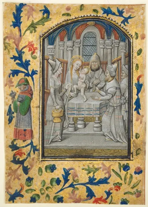 Framed Print : Leaf from a Book of Hours: The Visitation, c. 1470-1480. Creator: Guillaume Vrelant (Flemish, c Framed Print : Leaf from a Book of Hours: The Visitation, c. 1470-1480. Creator: Guillaume Vrelant (Flemish, c