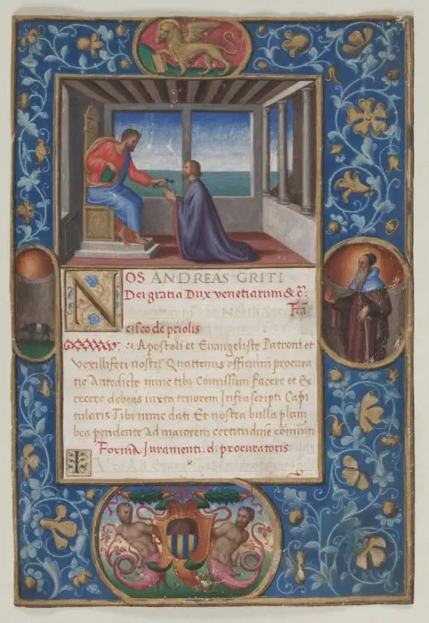 Framed Print : Leaf from a Commission: St. Mark Giving the Keys of Venice to Francesco de Priuli, c Framed Print : Leaf from a Commission: St. Mark Giving the Keys of Venice to Francesco de Priuli, c