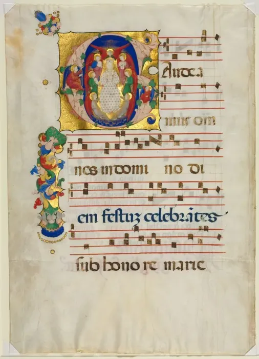 Framed Print : Leaf from a Gradual with Historiated Initial (G): Mary as Queen of Heaven, c. 1425-1450 Framed Print : Leaf from a Gradual with Historiated Initial (G): Mary as Queen of Heaven, c. 1425-1450