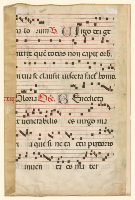 Framed Print : Leaf from a Gradual with Music (verso), c. 1420-1450. Creator: Unknown Framed Print : Leaf from a Gradual with Music (verso), c. 1420-1450. Creator: Unknown