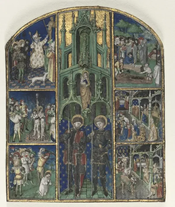 Framed Print : Leaf from the Hours of Duke Louis of Savoy: Saints Nereus and Achilleus, mid-1400s Framed Print : Leaf from the Hours of Duke Louis of Savoy: Saints Nereus and Achilleus, mid-1400s