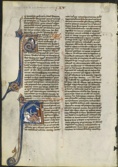 Framed Print : Leaf from a Latin Bible: Initial A and Initial A: Judith Beheading Holofernes, c. 1230-1240 Framed Print : Leaf from a Latin Bible: Initial A and Initial A: Judith Beheading Holofernes, c. 1230-1240