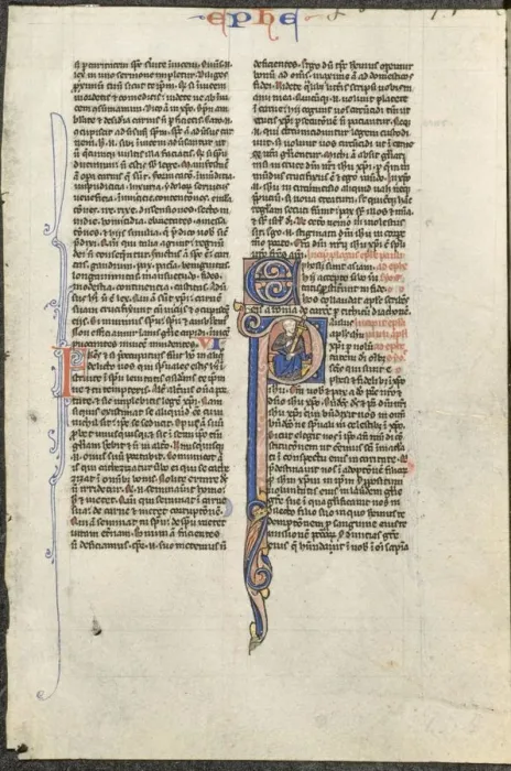Framed Print : Leaf from a Latin Bible: Initial P with St. Paul Holding a Sword... c. 1250. Creator