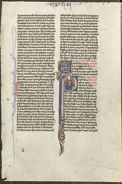 Leaf from a Latin Bible: Initial P with St. Paul Holding a Sword... c. 1250. Creator