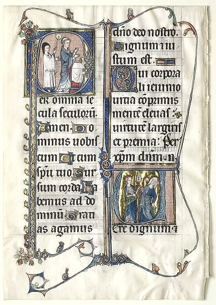 Leaf from a Missal with Two Historiated Initials: Initial P[er omnia saecula saeculorum]
